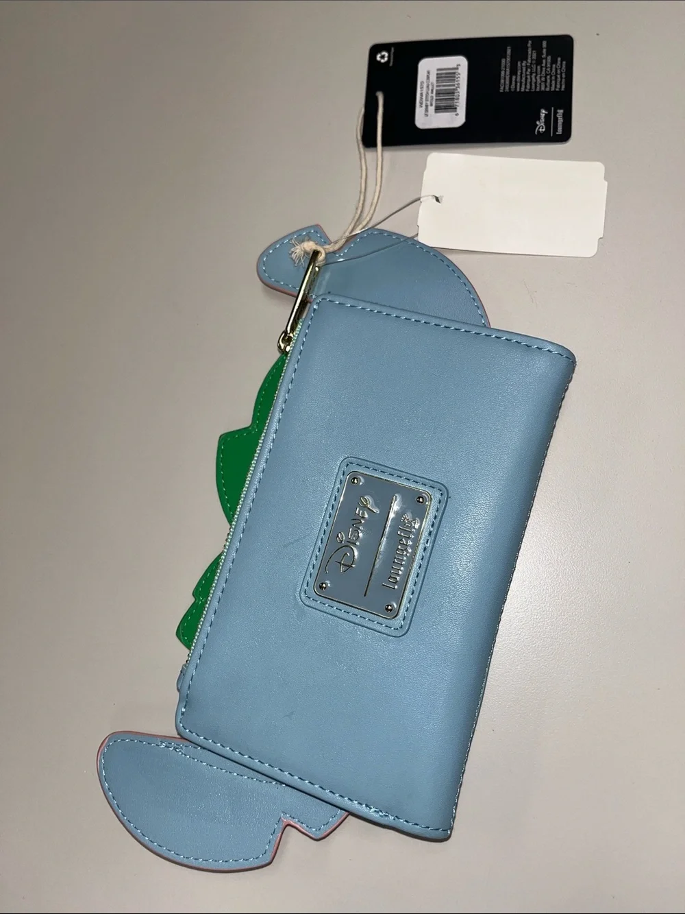 Loungefly Blue Stitch Face Wallet w/Pink Ears and Green Leaf Accent NWT